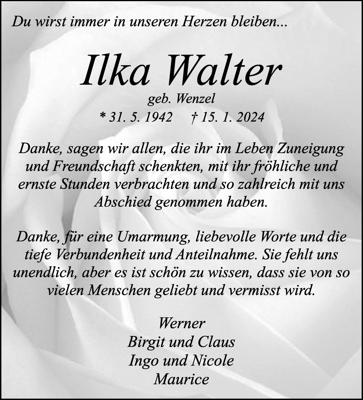 Traueranzeige von Ilka Walter von WESER-KURIER