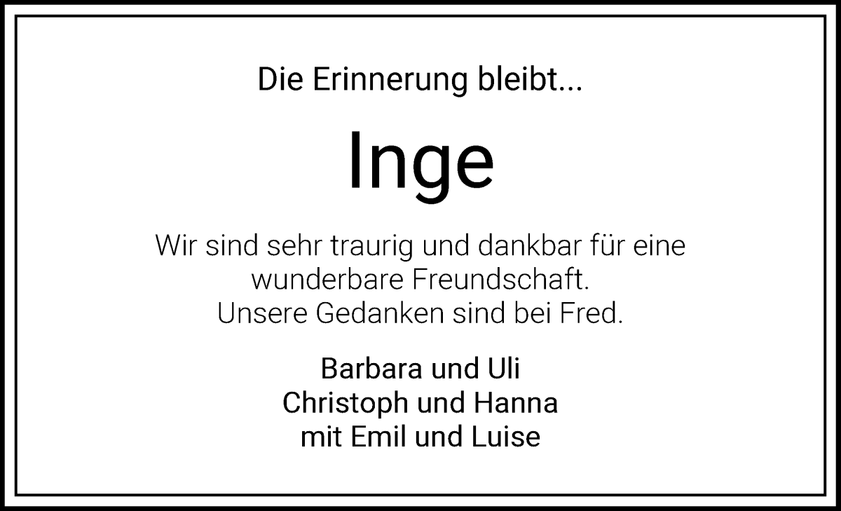 Traueranzeige von Inge Tietjen von WESER-KURIER