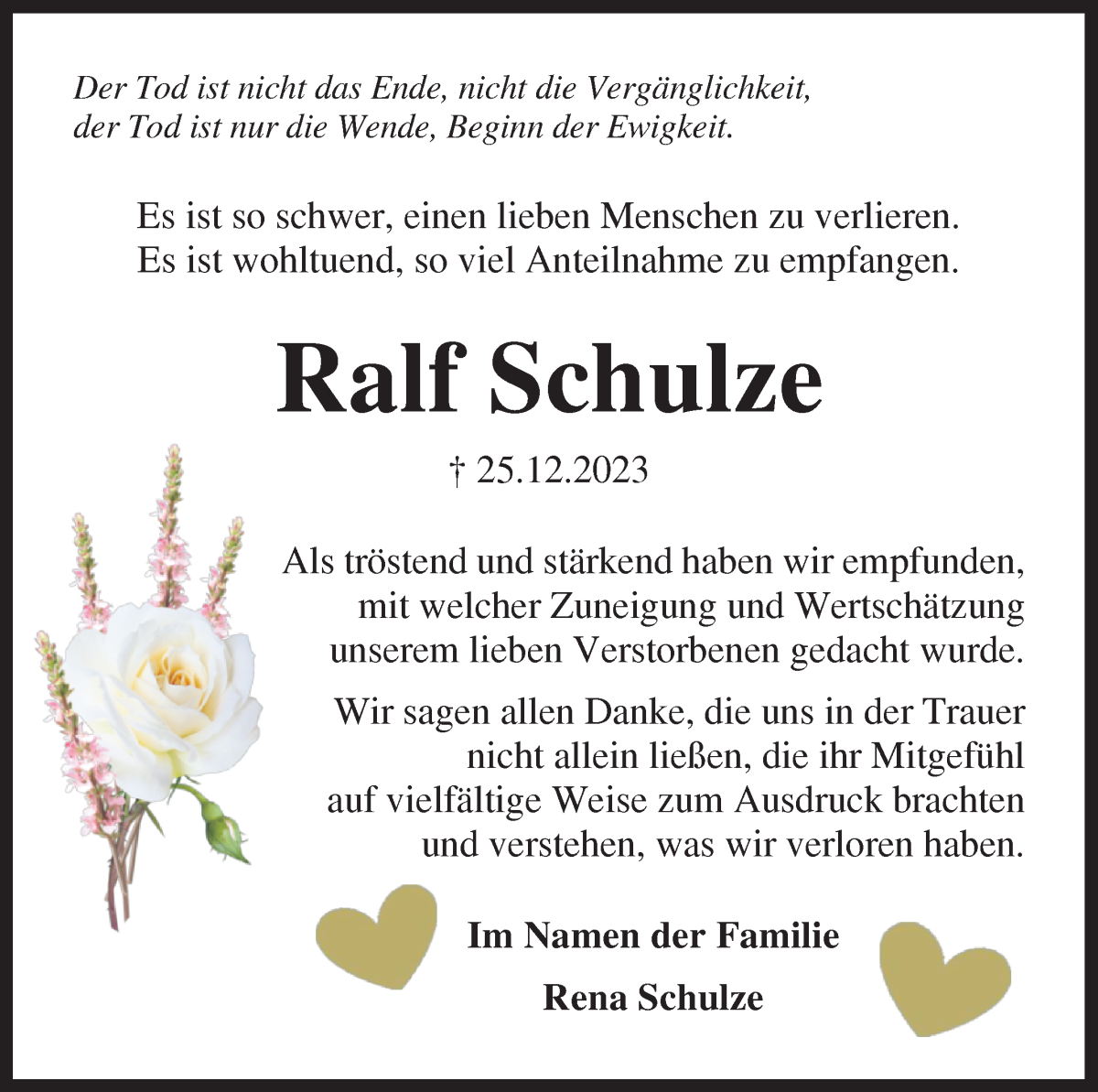 Traueranzeige von Ralf Schulze von Die Norddeutsche