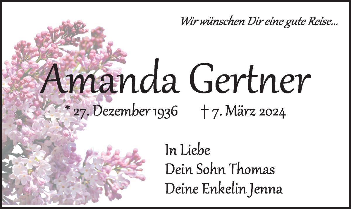 Traueranzeige von Amanda Gertner von WESER-KURIER
