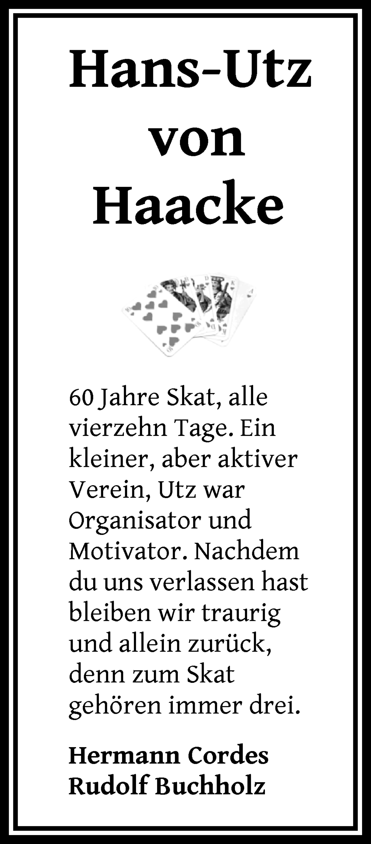 Traueranzeige von Hans-Utz von Haacke von WESER-KURIER