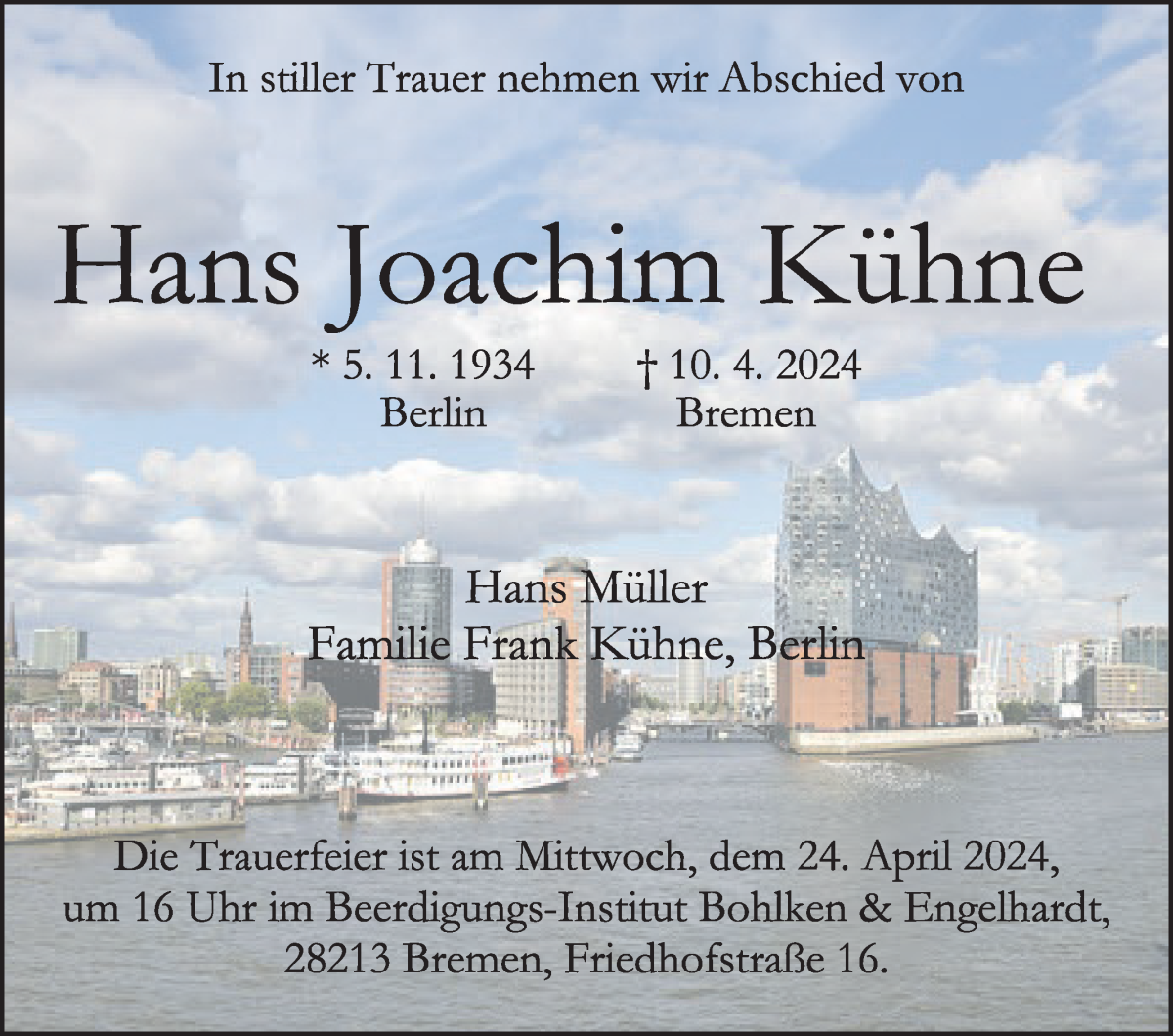 Traueranzeige von Hans Joachim Kühne von WESER-KURIER