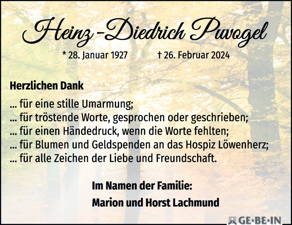 Traueranzeige von Heinz-Diedrich Puvogel von WESER-KURIER