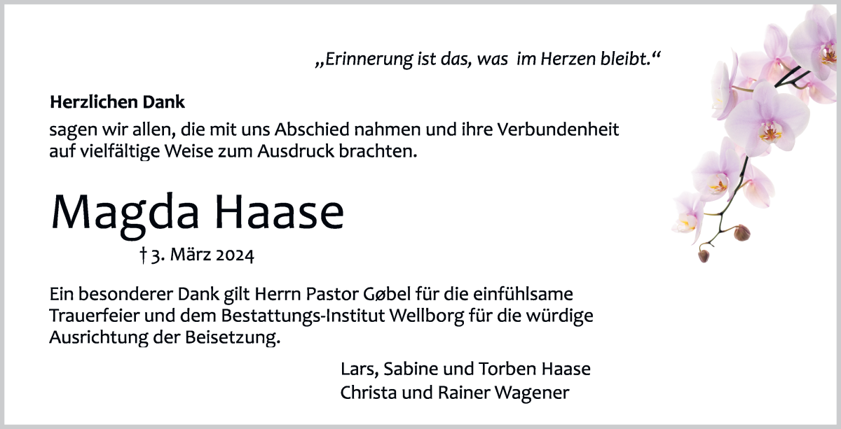 Traueranzeige von Magda Haase von Achimer Kurier/Verdener Nachrichten