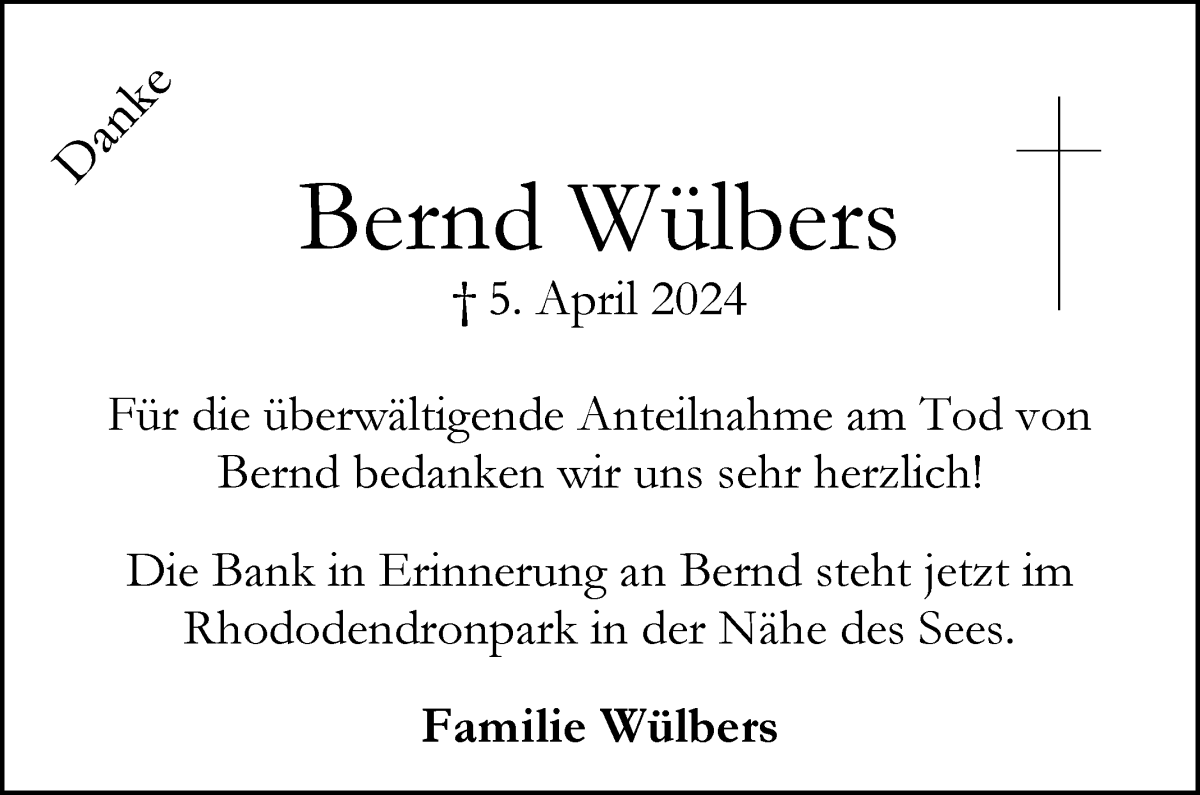 Traueranzeige von Bernd Wülbers von Achimer Kurier/Verdener Nachrichten
