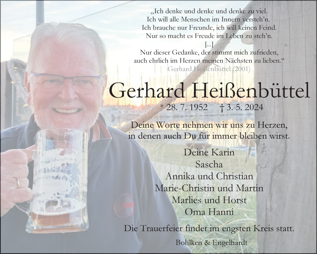 Traueranzeige von Gerhard Heißenbüttel von Osterholzer Kreisblatt