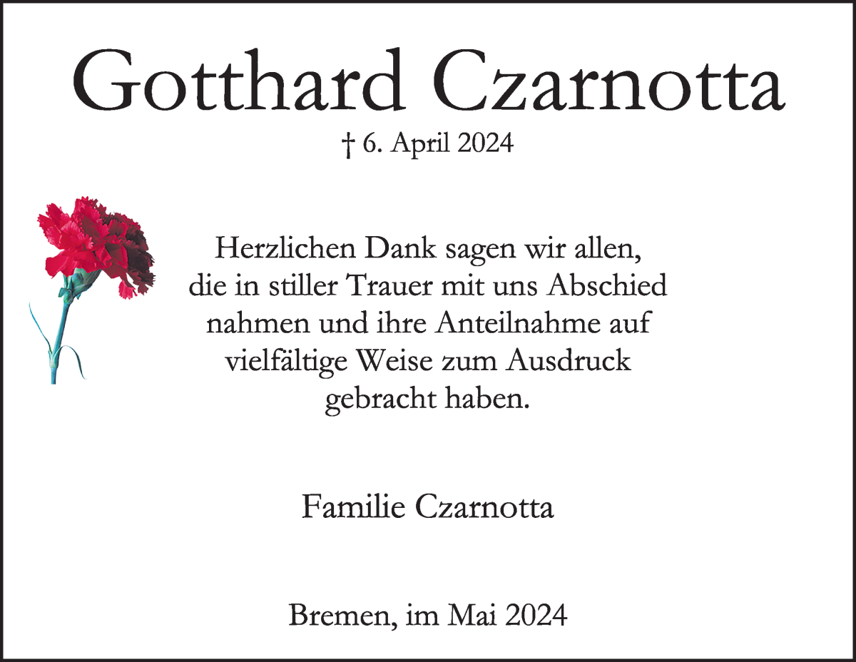 Traueranzeige von Gotthard Czarnotta von WESER-KURIER