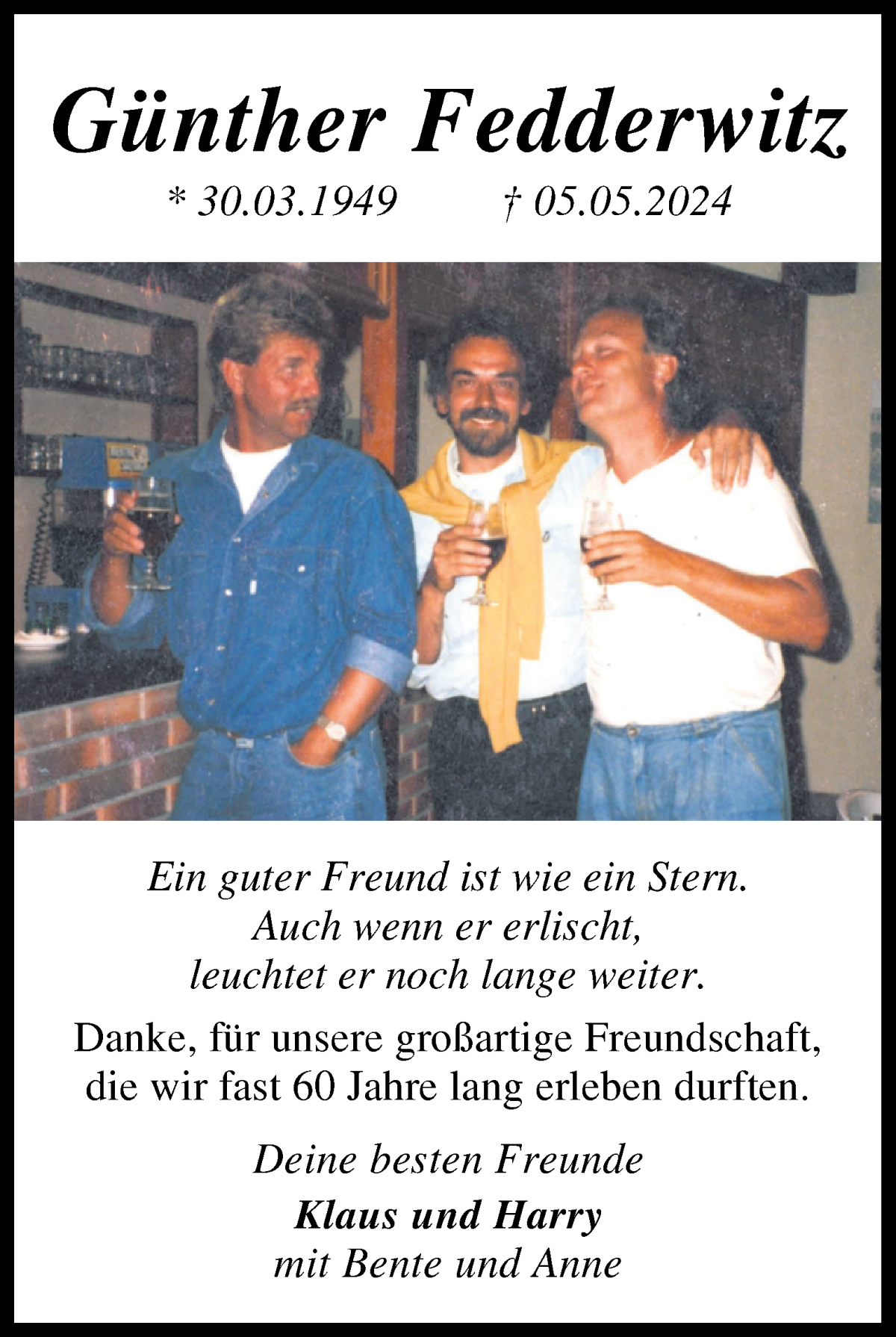 Traueranzeige von Günther Fedderwitz von WESER-KURIER