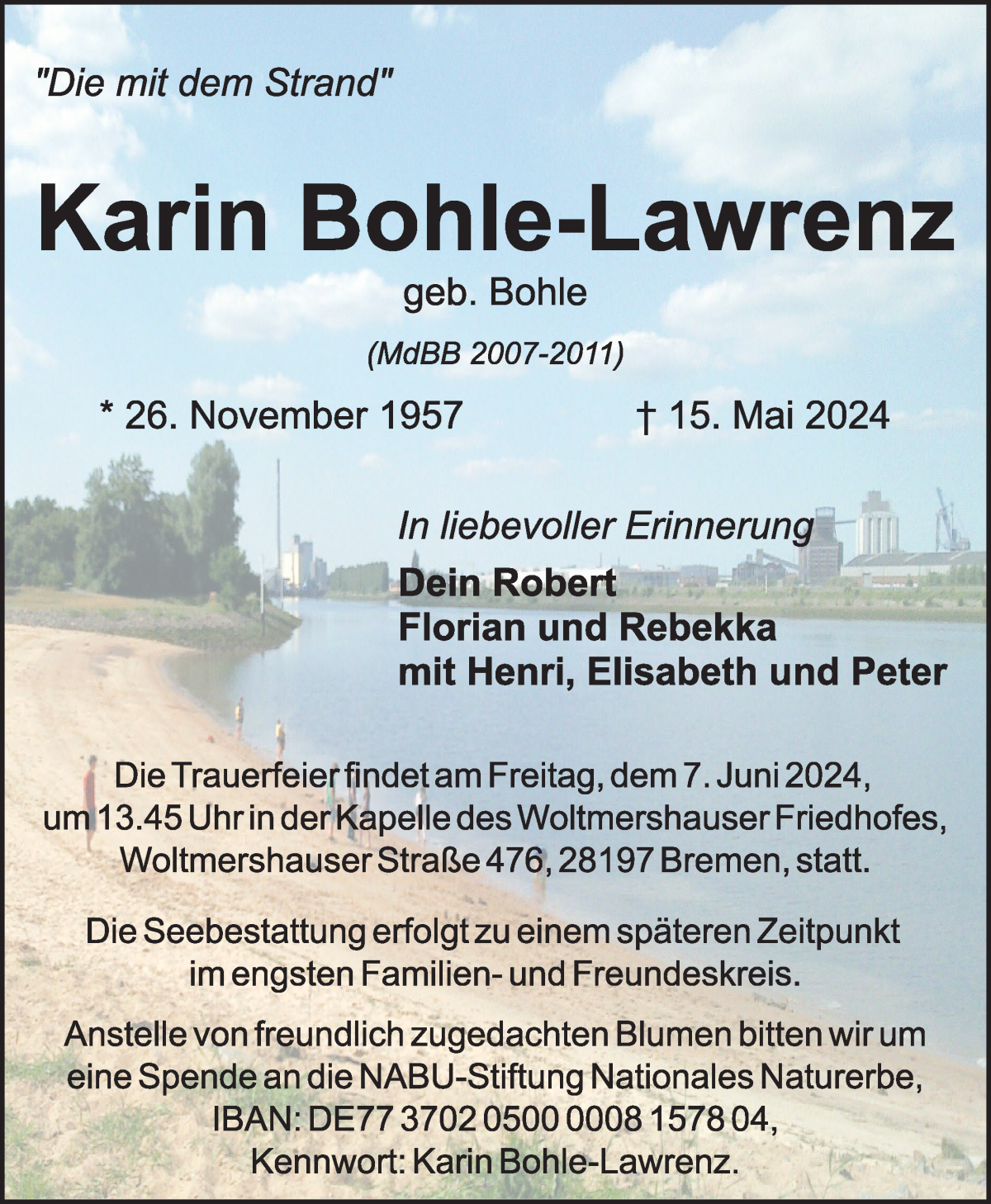 Traueranzeige von Karin Bohle-Lawrenz von WESER-KURIER