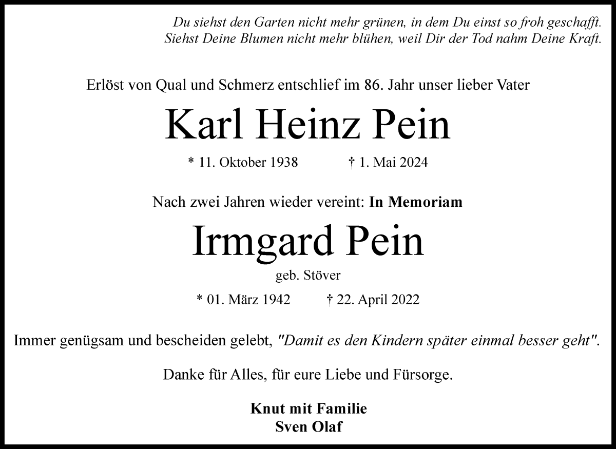 Traueranzeige von Karl-Heinz Pein von WESER-KURIER