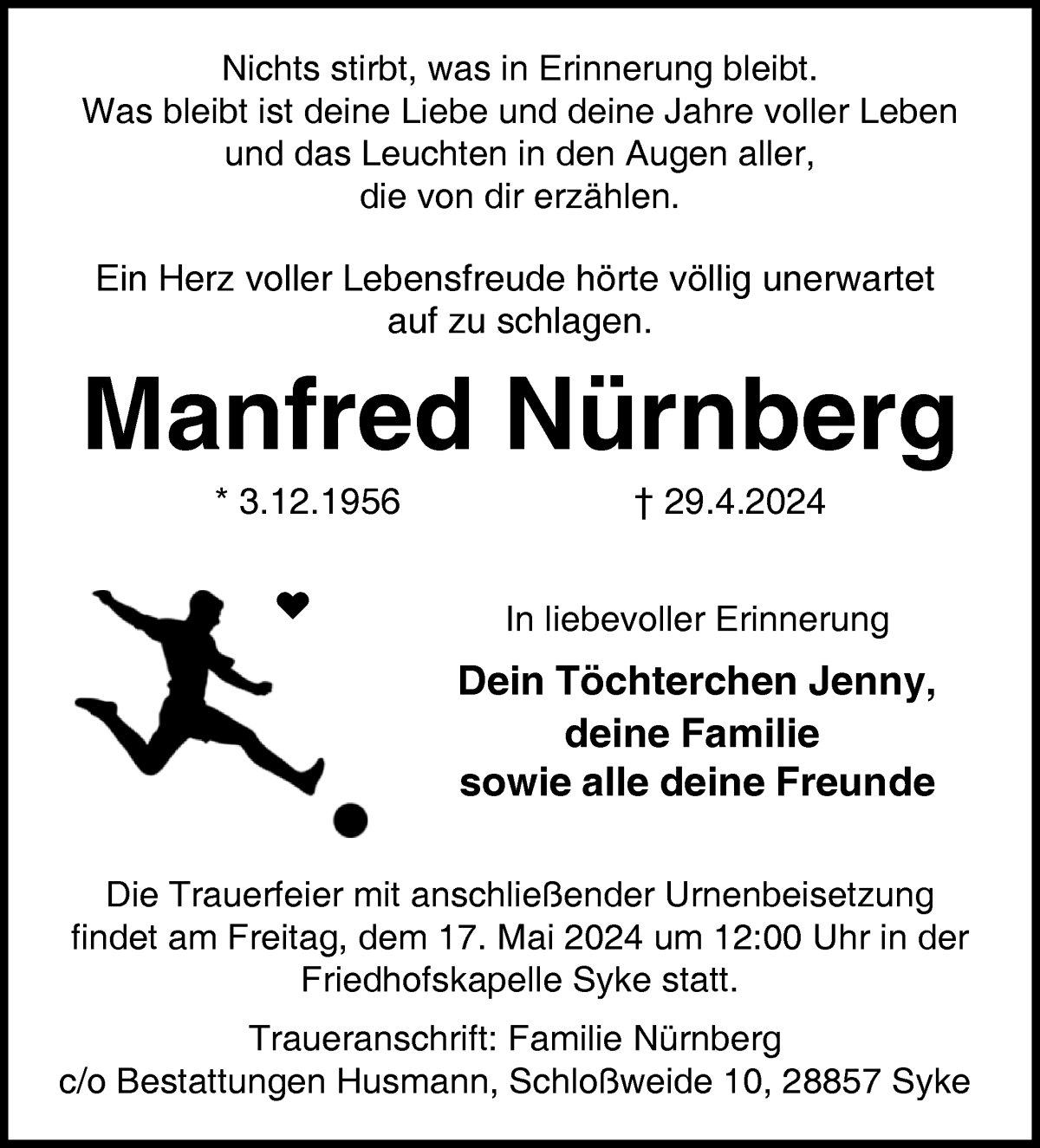 Traueranzeige von Manfred Nürnberg von WESER-KURIER