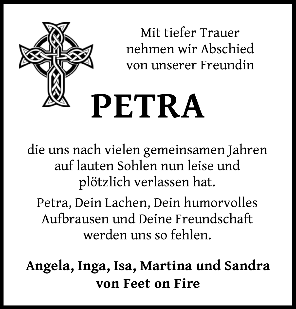 Traueranzeige von Petra Boßhammer von WESER-KURIER