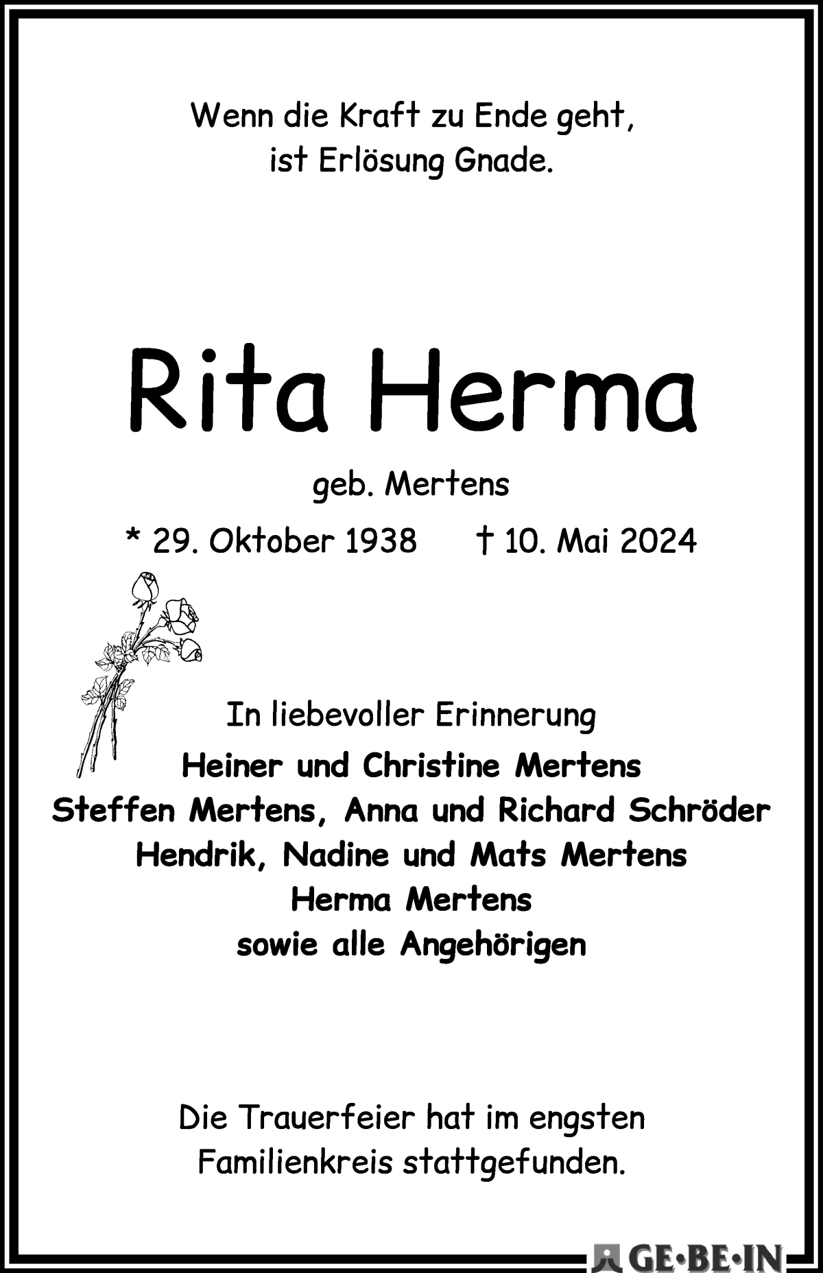 Traueranzeige von Rita Herma von WESER-KURIER