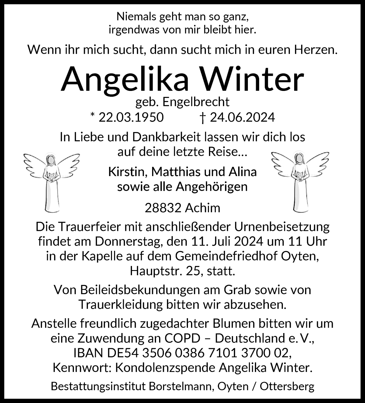 Traueranzeige von Angelika Winter von WESER-KURIER