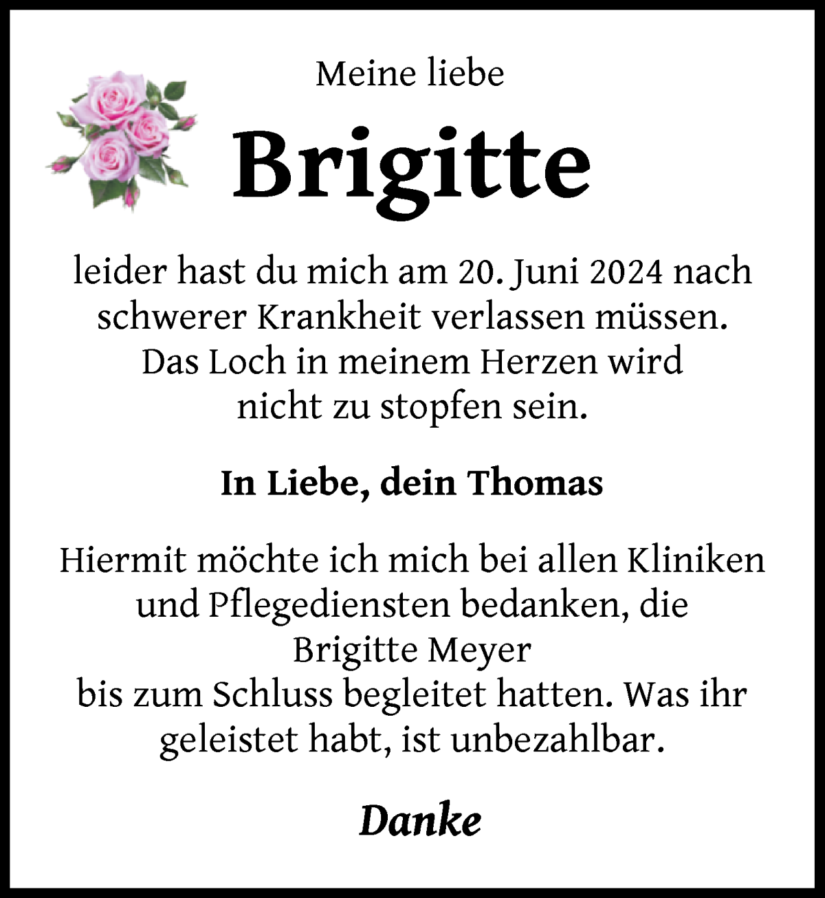 Traueranzeige von Brigitte Meyer von WESER-KURIER