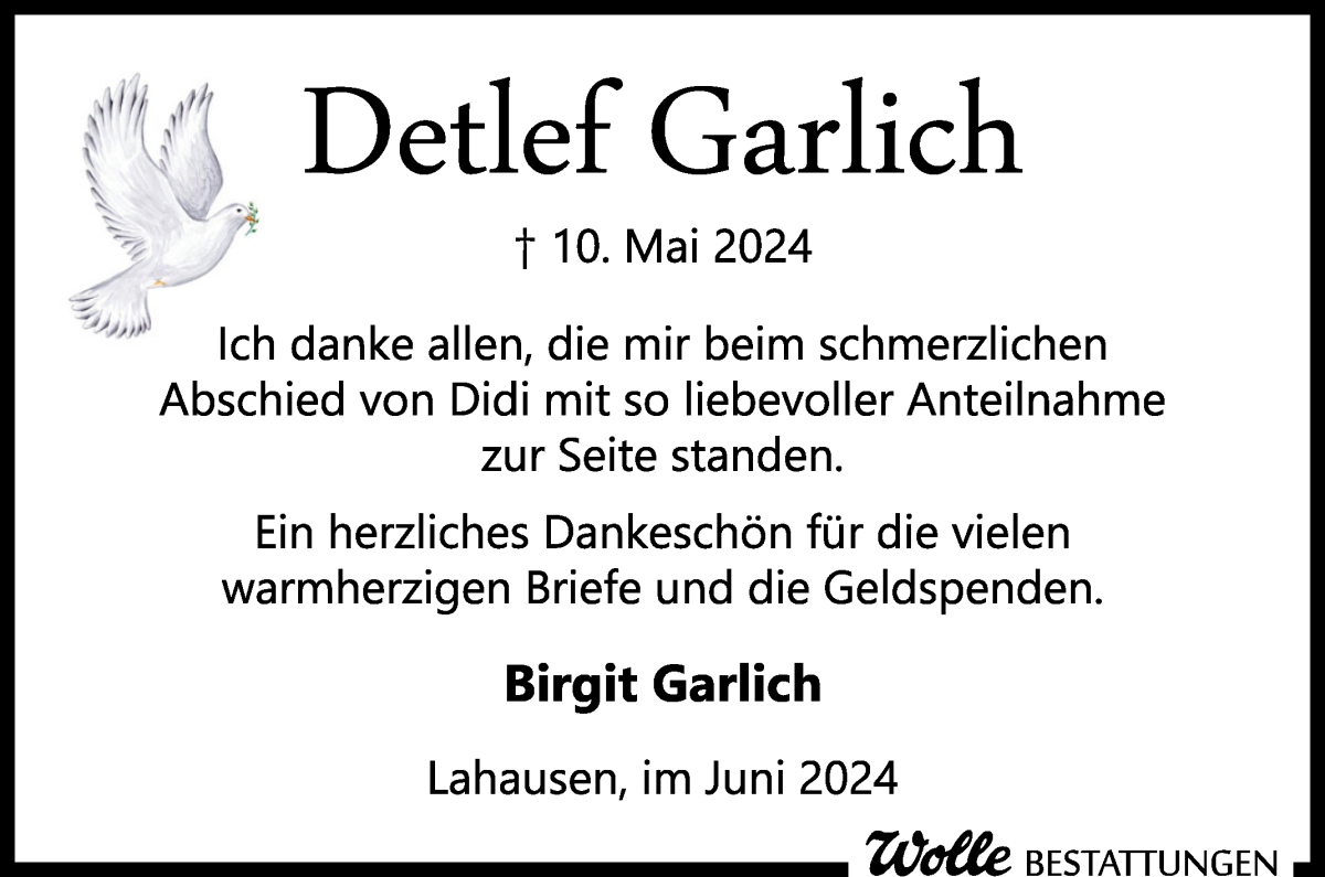 Traueranzeige von Detlef Garlich von WESER-KURIER