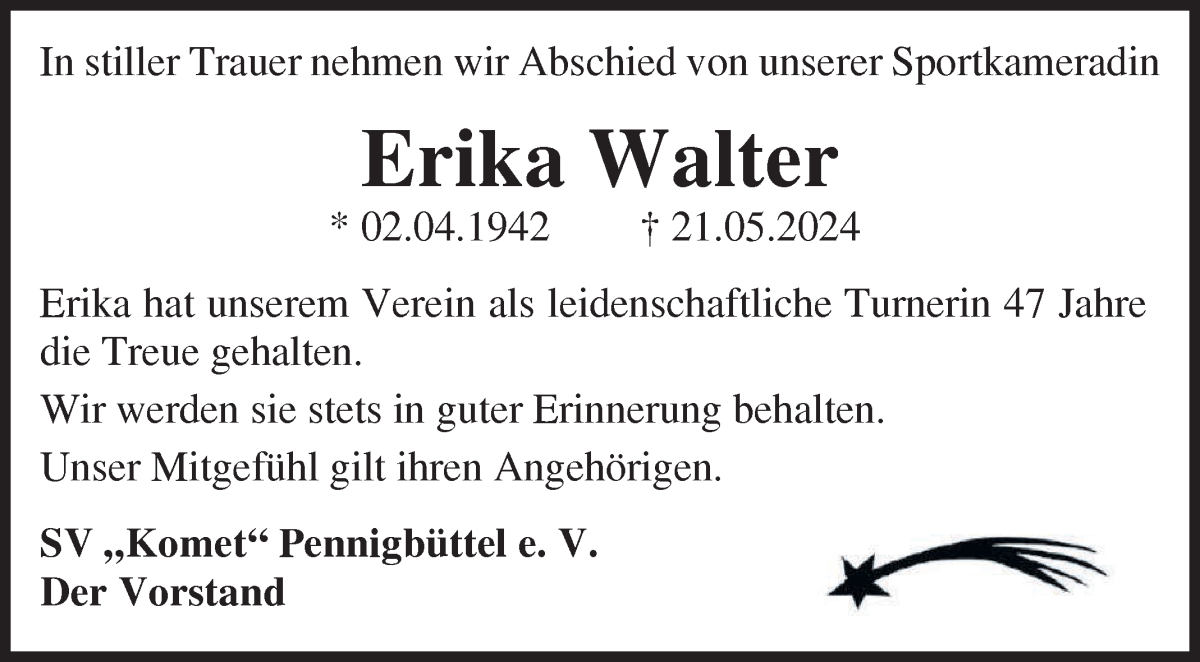 Traueranzeige von Erika Walter von Osterholzer Kreisblatt
