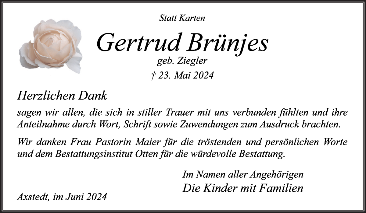 Traueranzeige von Gertrud Brünjes von Osterholzer Kreisblatt