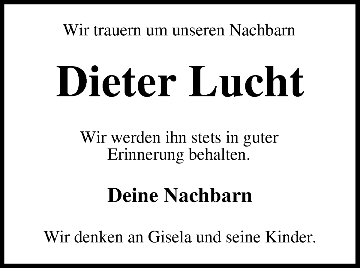 Traueranzeige von Hans-Dieter Lucht von Osterholzer Kreisblatt
