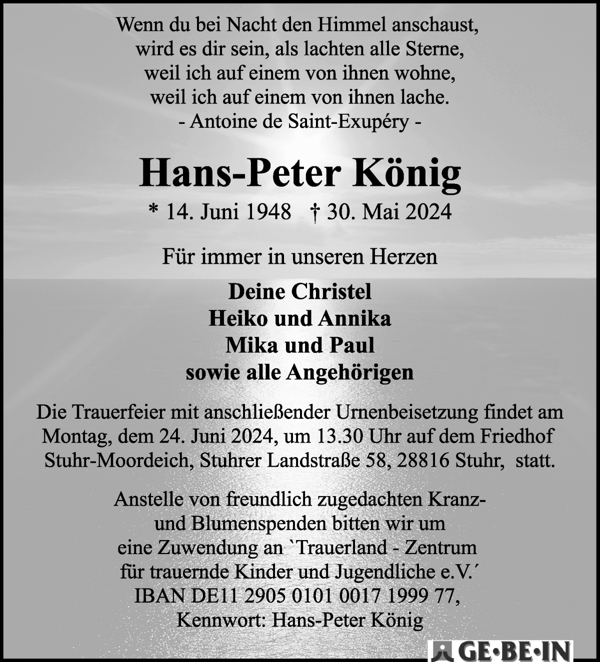 Traueranzeige von Hans-Peter König von WESER-KURIER