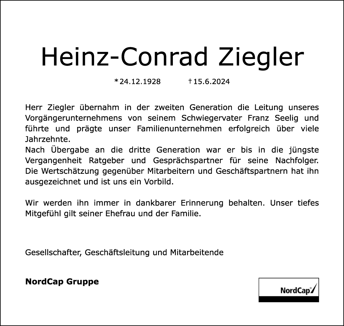 Traueranzeige von Heinz-Conrad Ziegler von WESER-KURIER