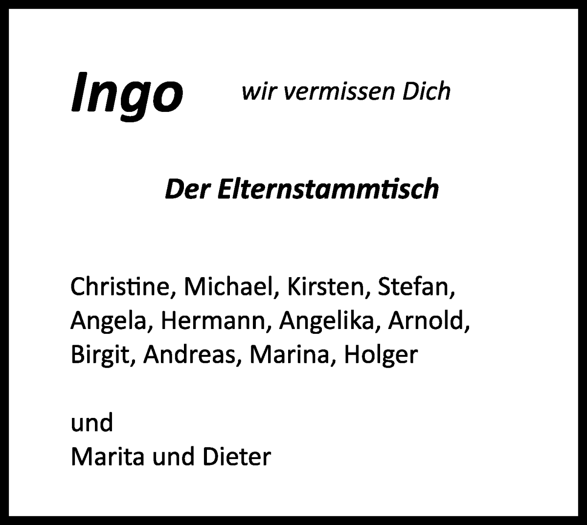 Traueranzeige von Ingo Piehl von WESER-KURIER