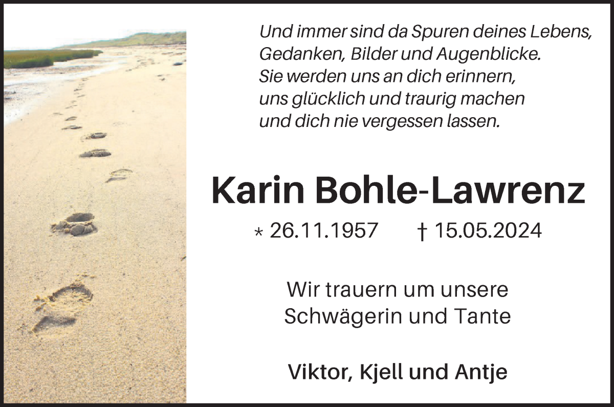 Traueranzeige von Karin Bohle-Lawrenz von WESER-KURIER