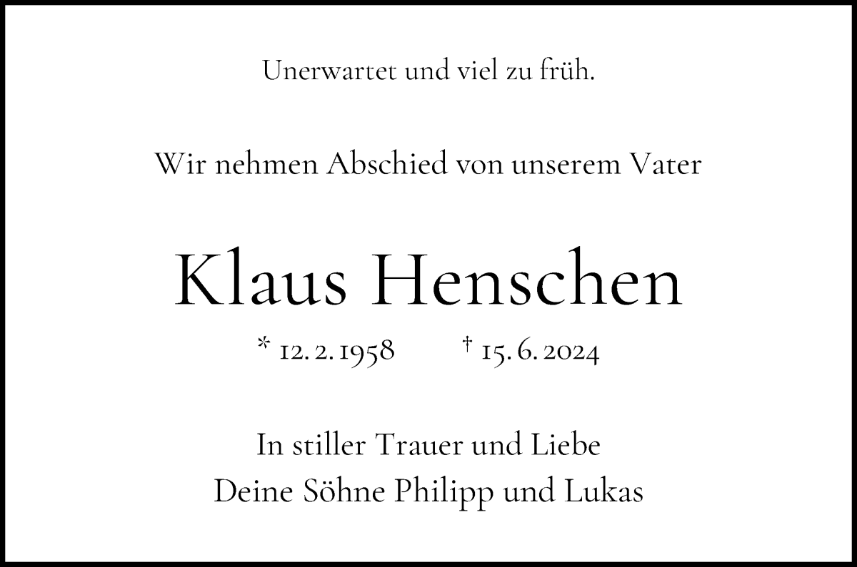 Traueranzeige von Klaus Henschen von WESER-KURIER