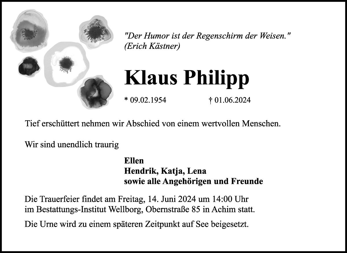 Traueranzeige von Klaus Philipp von WESER-KURIER