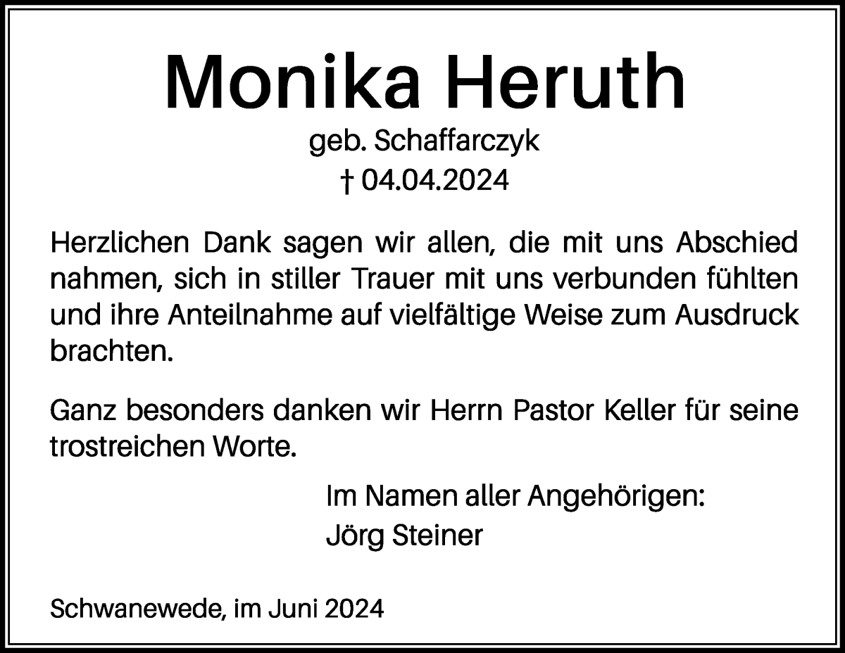 Traueranzeige von Monika Heruth von Die Norddeutsche