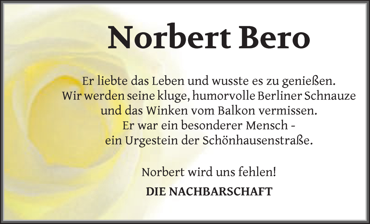Traueranzeige von Norbert Bero von WESER-KURIER