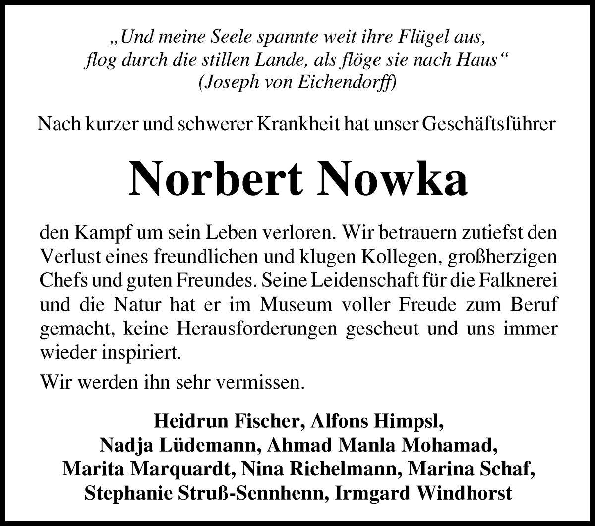 Traueranzeige von Norbert Nowka von Osterholzer Kreisblatt