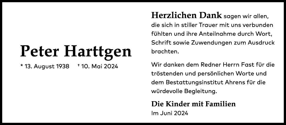 Traueranzeige von Peter Harttgen von WESER-KURIER