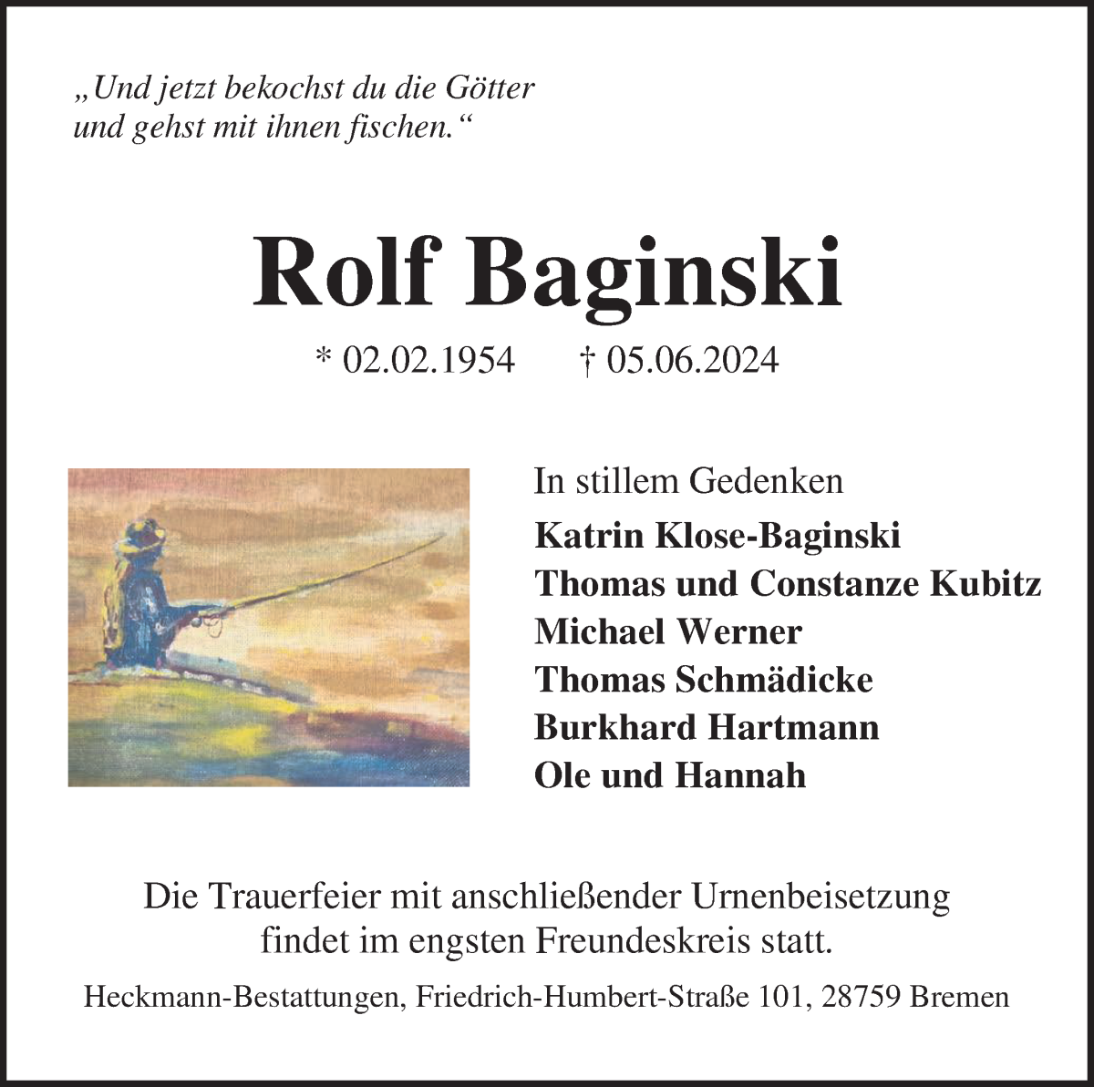 Traueranzeige von Rolf Baginski von WESER-KURIER