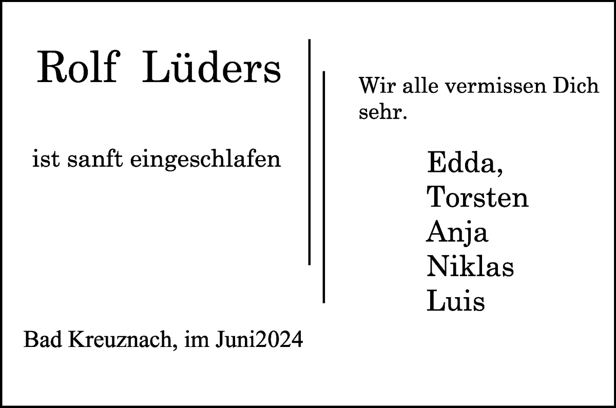 Traueranzeige von Rolf Lüders von WESER-KURIER