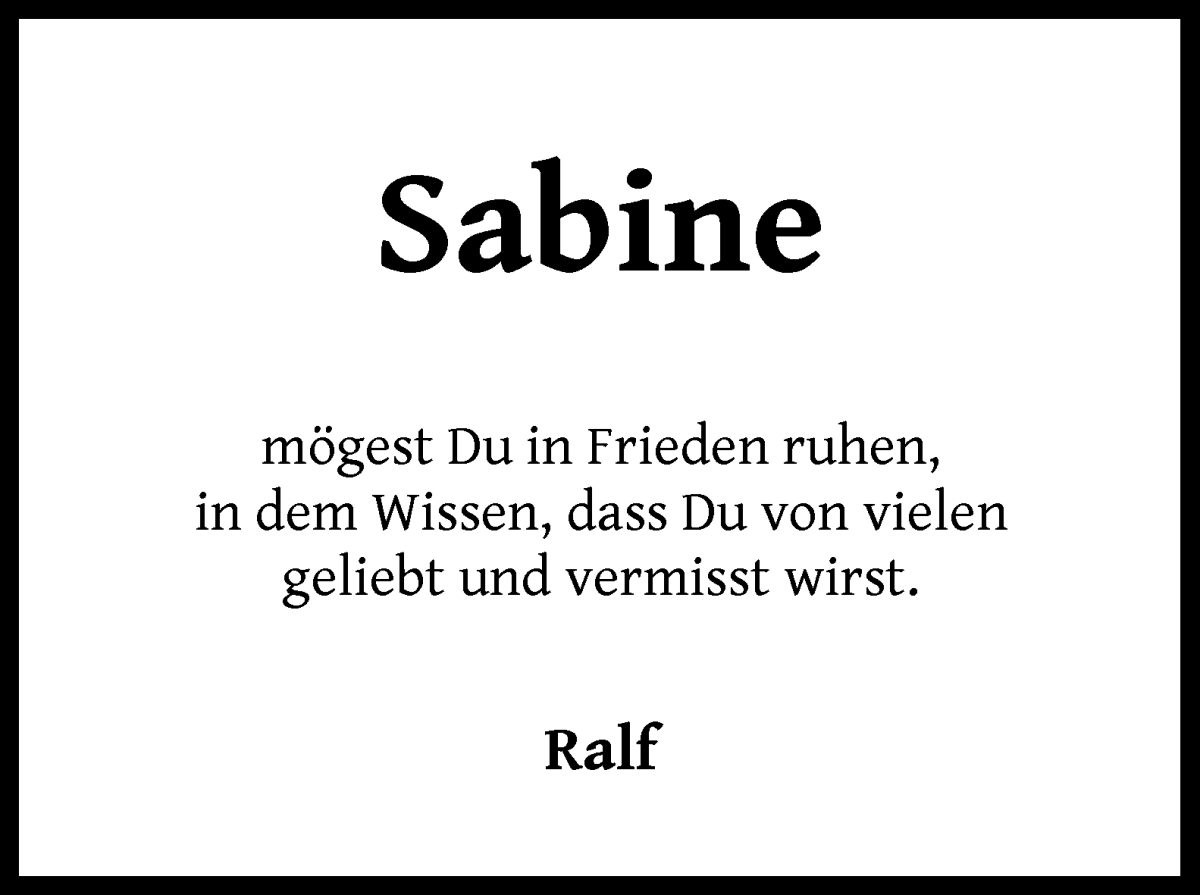Traueranzeige von Sabine Webner von WESER-KURIER