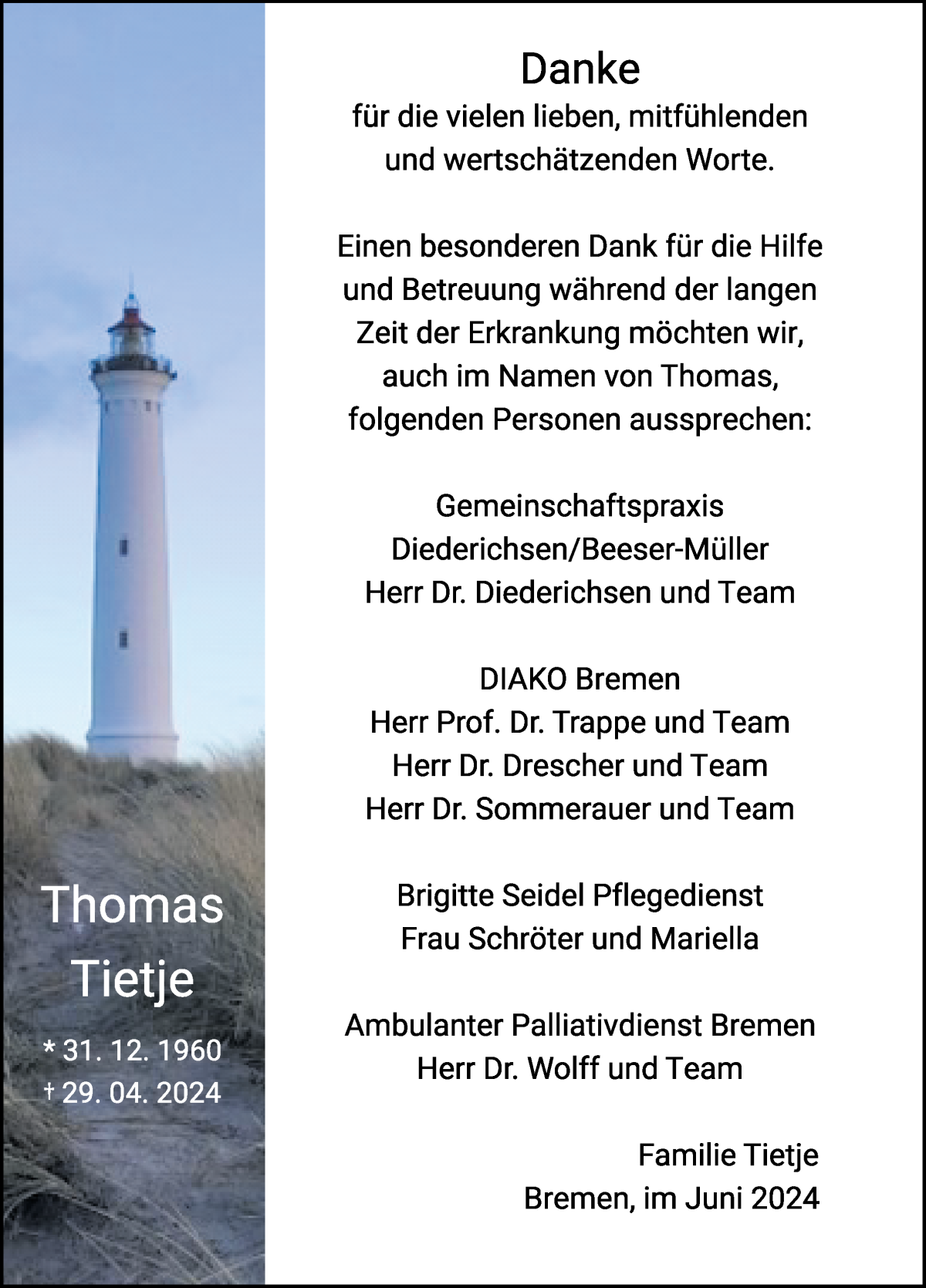 Traueranzeige von Thomas Tietje von WESER-KURIER
