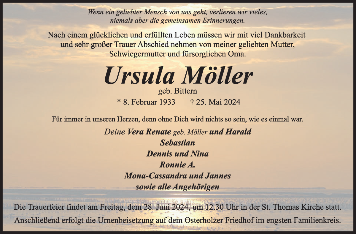 Traueranzeige von Ursula Möller von WESER-KURIER