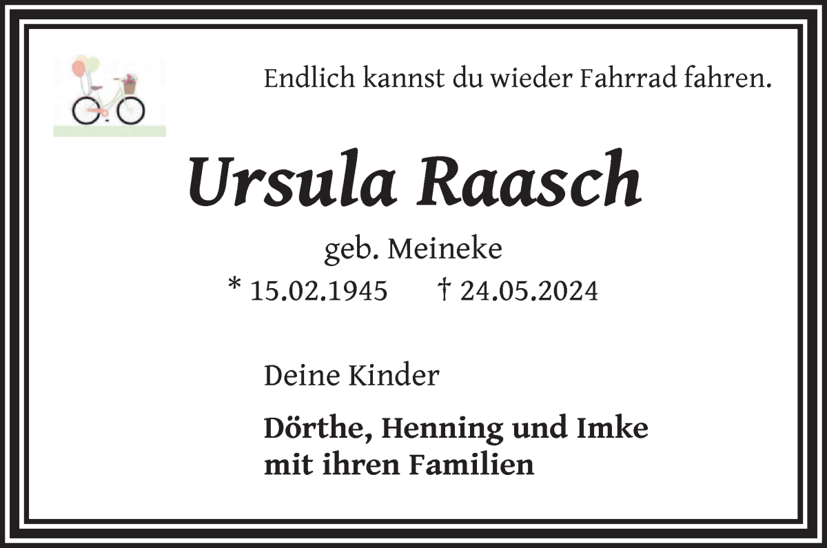 Traueranzeige von Ursula Raasch von WESER-KURIER
