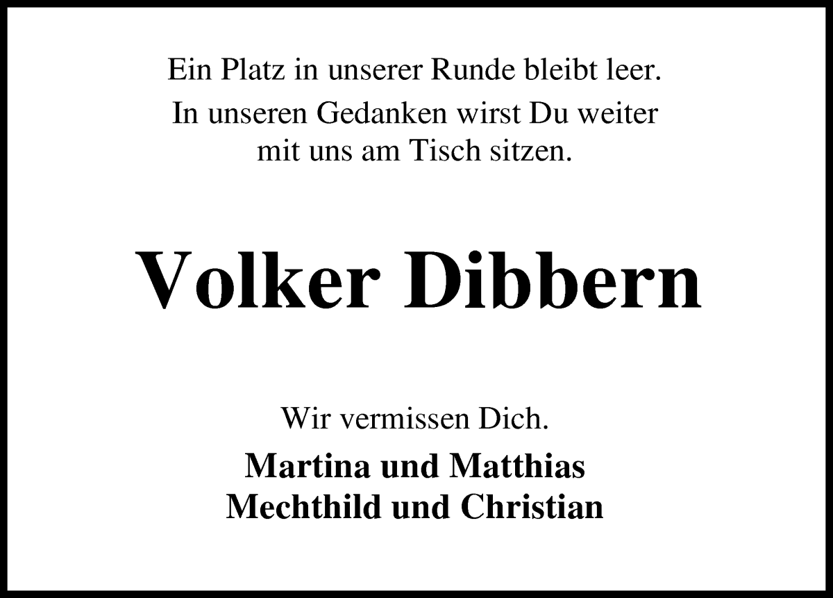 Traueranzeige von Volker Dibbern von Osterholzer Kreisblatt