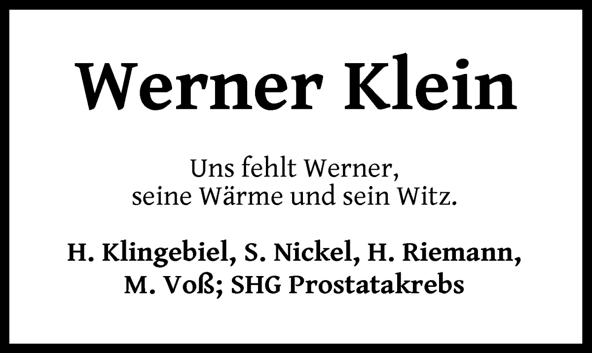 Traueranzeige von Werner Klein von WESER-KURIER