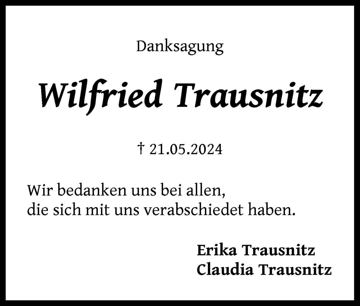 Traueranzeige von Wilfried Trausnitz von WESER-KURIER