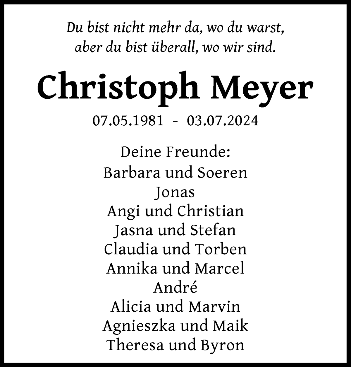 Traueranzeige von Christoph Meyer von WESER-KURIER