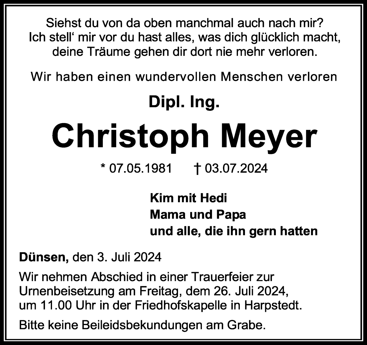 Traueranzeige von Christoph Meyer von WESER-KURIER