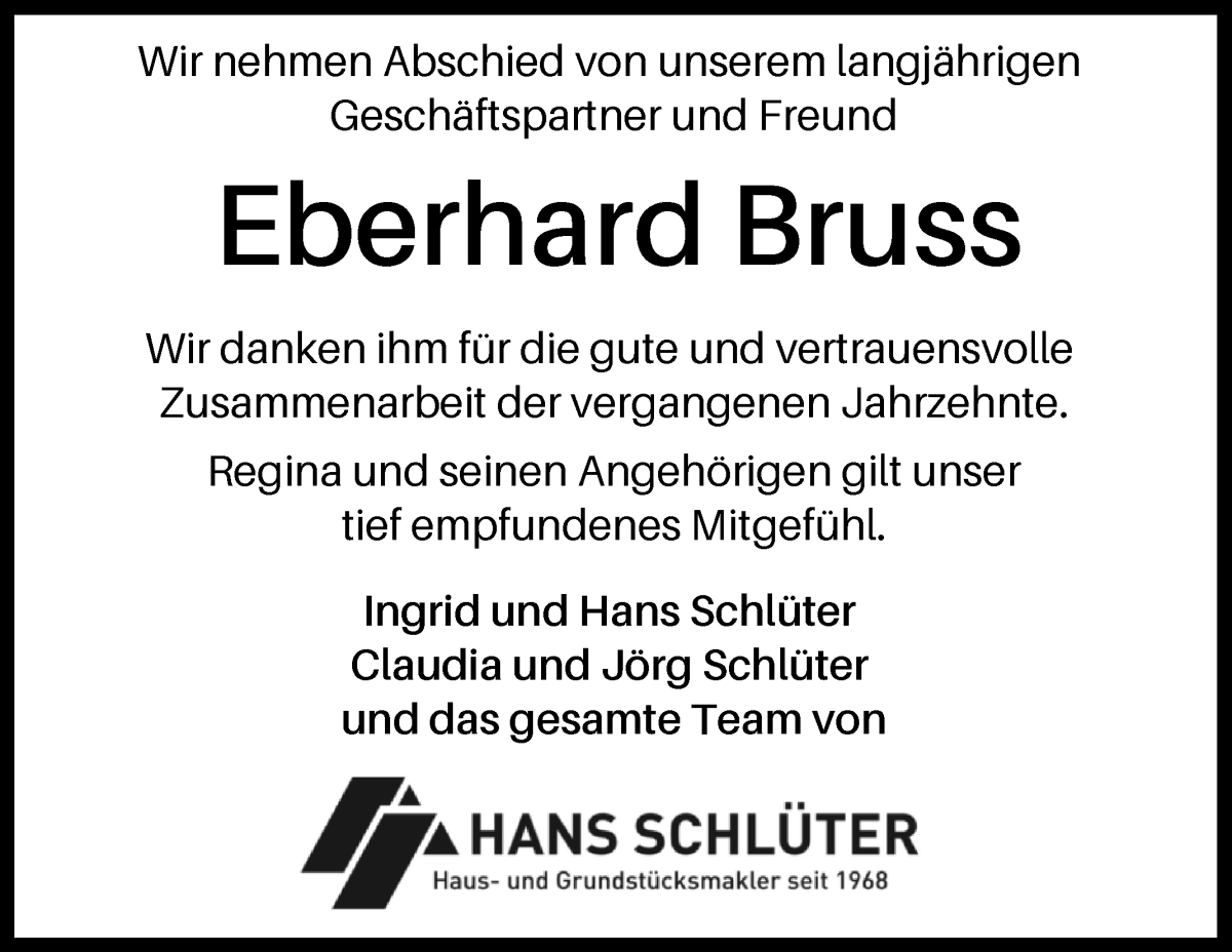 Traueranzeige von Eberhard Bruss von WESER-KURIER