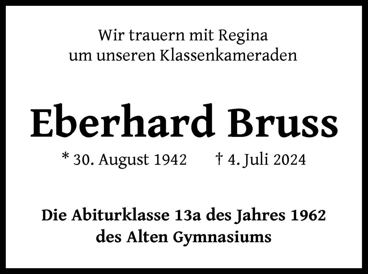 Traueranzeige von Eberhard Bruss von WESER-KURIER