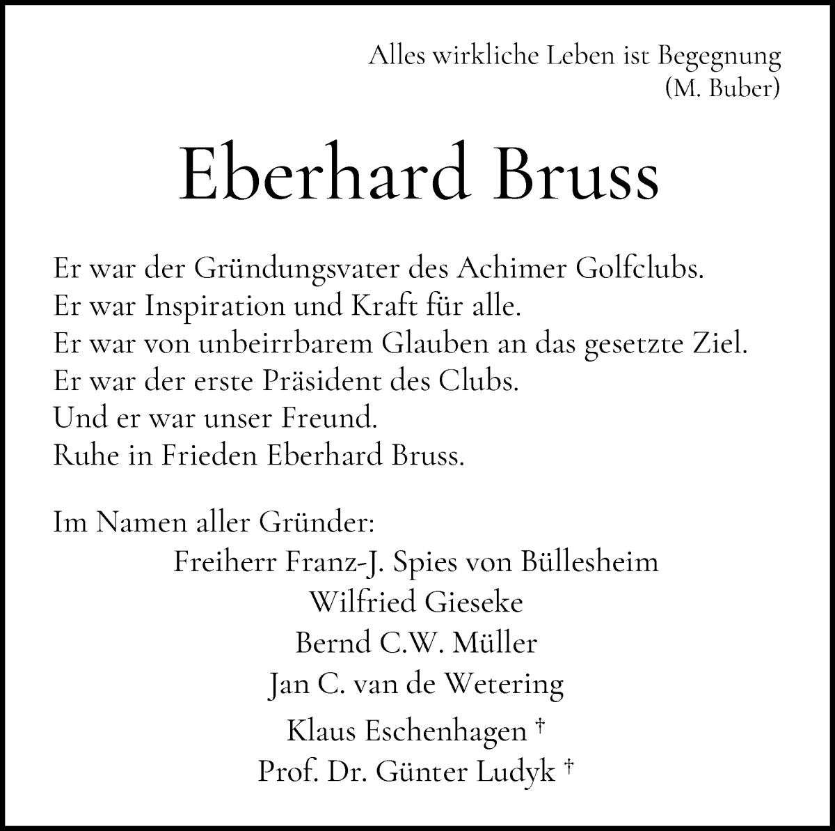 Traueranzeige von Eberhard Bruss von WESER-KURIER