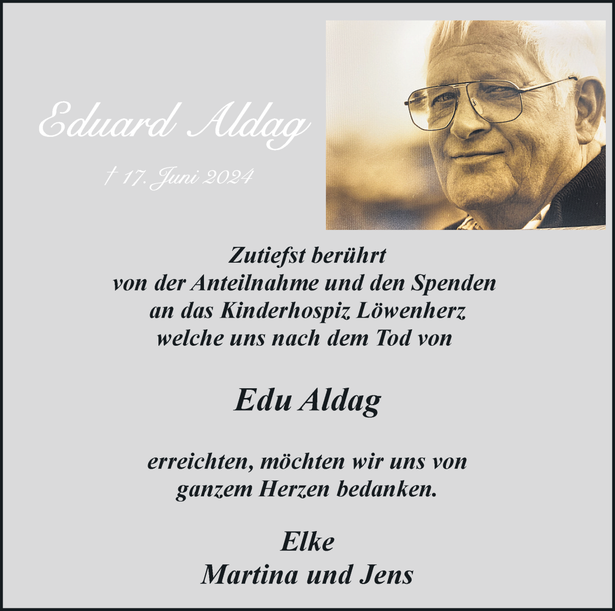 Traueranzeige von Eduard Aldag von WESER-KURIER