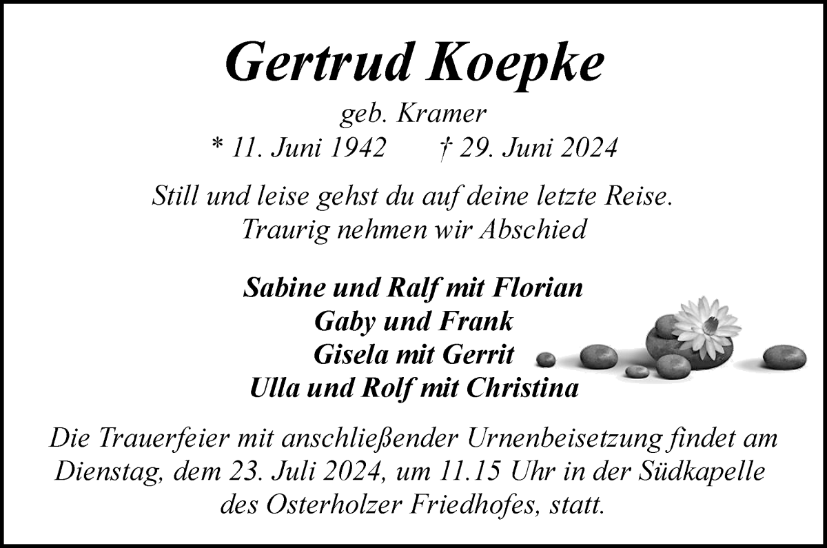 Traueranzeige von Gertrud Koepke von WESER-KURIER