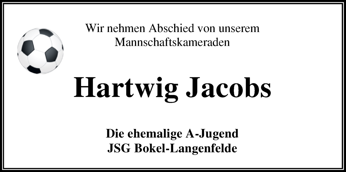 Traueranzeige von Hartwig Jacobs von Osterholzer Kreisblatt